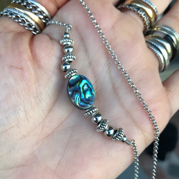 Genuine Abalone shell boho silver choker necklace - Picture 2 of 8